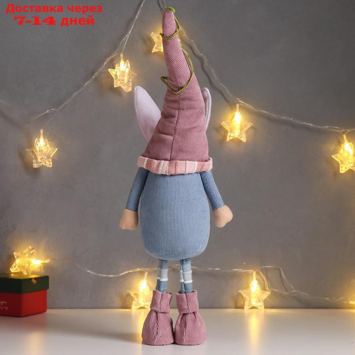 Кукла интерьерная "Дед Мороз в розово-голубом наряде, в колпаке с ушками" 48х10х13 см - фото 3 - id-p203877341