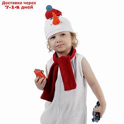 Набор "Снеговик в красной шапке" шапка, шарф размер 51-55, велюр