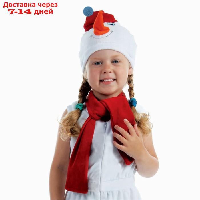 Набор "Снеговик в красной шапке" шапка, шарф размер 51-55, велюр - фото 2 - id-p203877621
