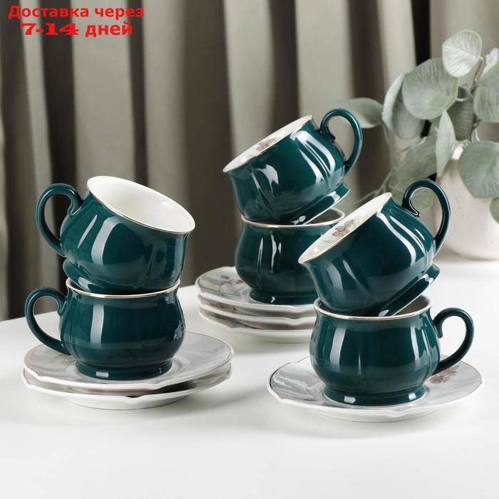 Сервиз чайный "Шишечки", чашка 200 мл, блюдце 14,5 см, цвет зелёный - фото 1 - id-p203878639