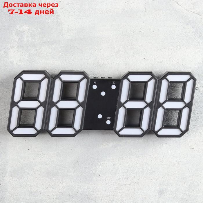 Часы-будильник электронные "Цифры", цифры синие, с термометром, черные, 23х9.5х3 см - фото 2 - id-p203876821