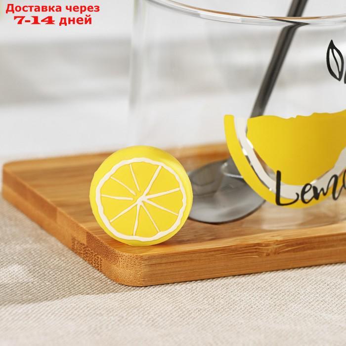 Кружка "Лимон", 300 мл, с деревянной подставкой и ложкой, рисунок МИКС - фото 4 - id-p203876921