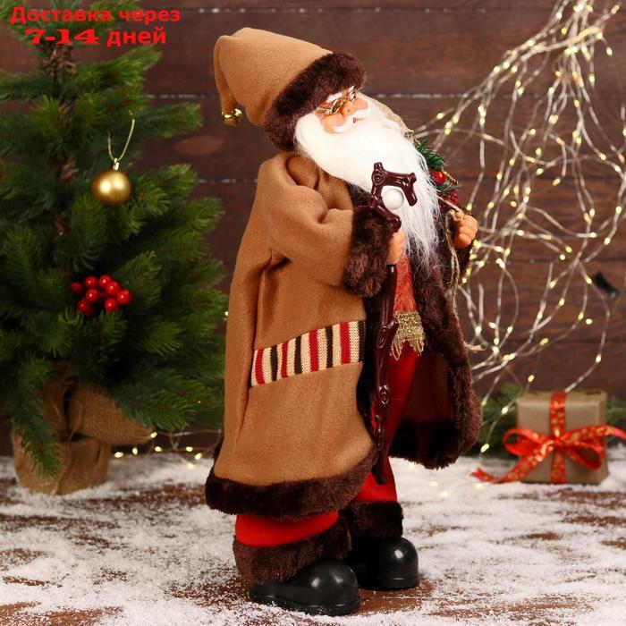 Дед Мороз "В коричневой шубке, с посохом" двигается, 20х50 см - фото 4 - id-p203878948
