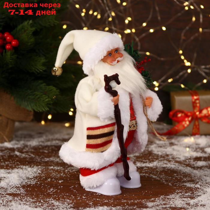 Дед Мороз "В белом костюмчике с орнаментом, с посохом" двигается, 11х30 см - фото 3 - id-p203878970