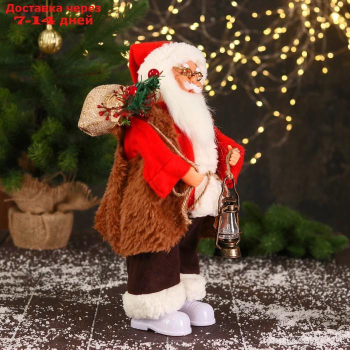Дед Мороз "В красном тулупе, с фонариком" двигается, ботинки светятся, 17х35 см - фото 2 - id-p203878994
