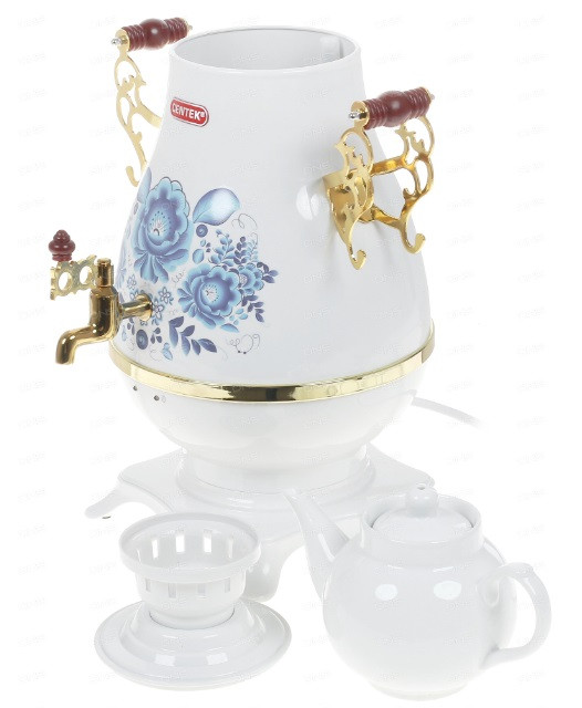 Самовар электрический CENTEK СТ-0092A электросамовар чайник-самовар гжель белый с заварочным чайником - фото 3 - id-p188236778