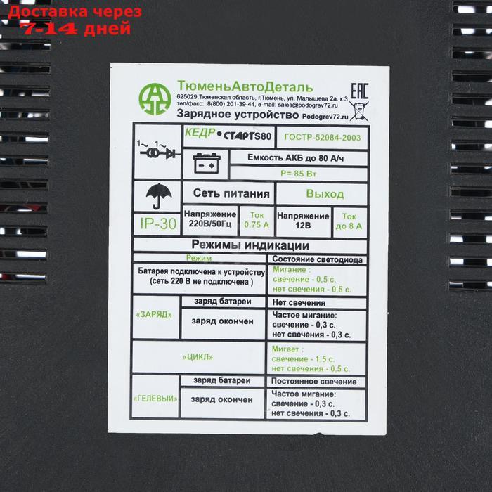 Зарядное устройство для АКБ "Кедр-Старт S80", 8 А,12В, для гелевых и кислотных АКБ - фото 6 - id-p203877157