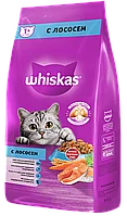 "WHISKAS" сухой корм для взрослых кошек, с лососем и вкусными подушечками 5кг