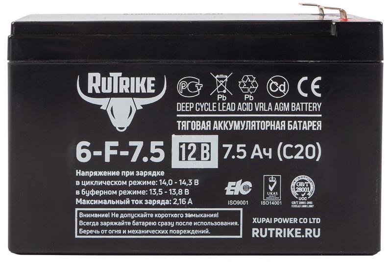Тяговый аккумулятор RuTrike 6-F-7,5 (12V7,5A/H C20) - фото 3 - id-p203975537