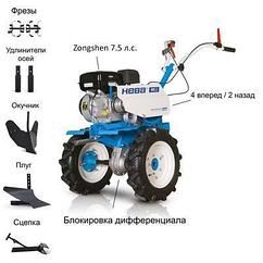 Мотоблок Нева МБ2-ZS (GB225) с двигателем Zongshen 7.5 л.с. В комплекте: Фрезы, окучник, плуг, сцепка,