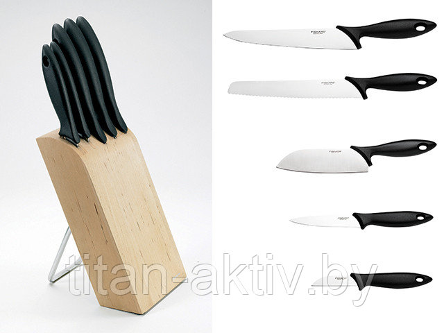 Набор ножей 5 шт. с деревянным блоком Essential Fiskars - фото 1 - id-p203977374