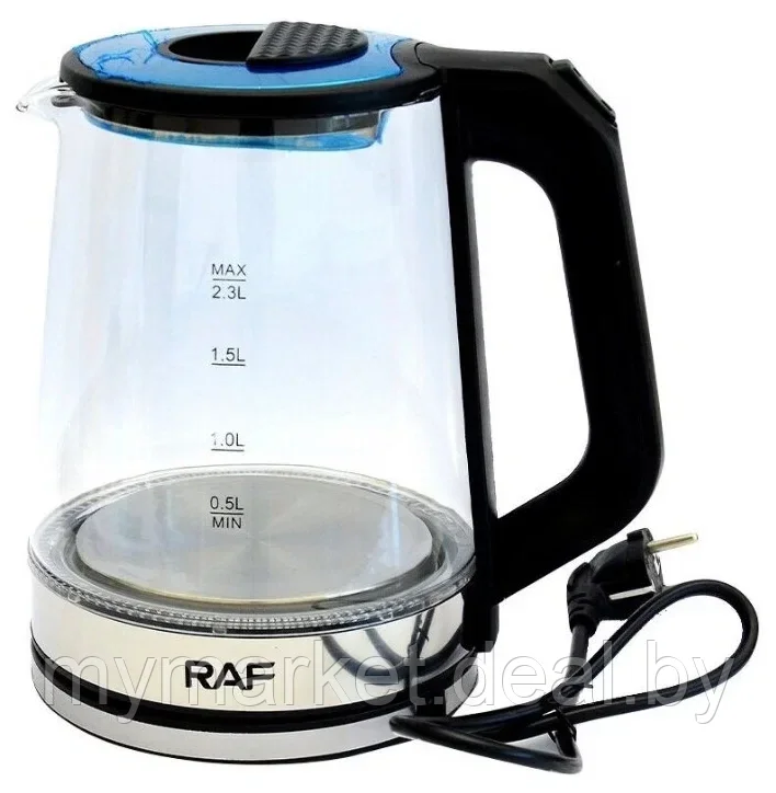 Чайник электрический стеклянный 2.3 Вт, мощность 2000 Вт, синяя подсветка RAF R.7846 - фото 1 - id-p203987489