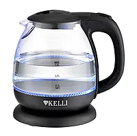 Чайник электрический стеклянный 1 л мощность 1100 Вт синяя подсветка Kelli KL-1370