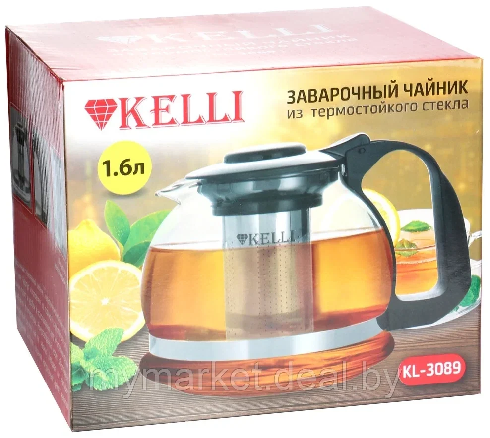 Чайник заварочный жаропрочное стекло 1600 мл KELLI KL-3089 - фото 5 - id-p203987534