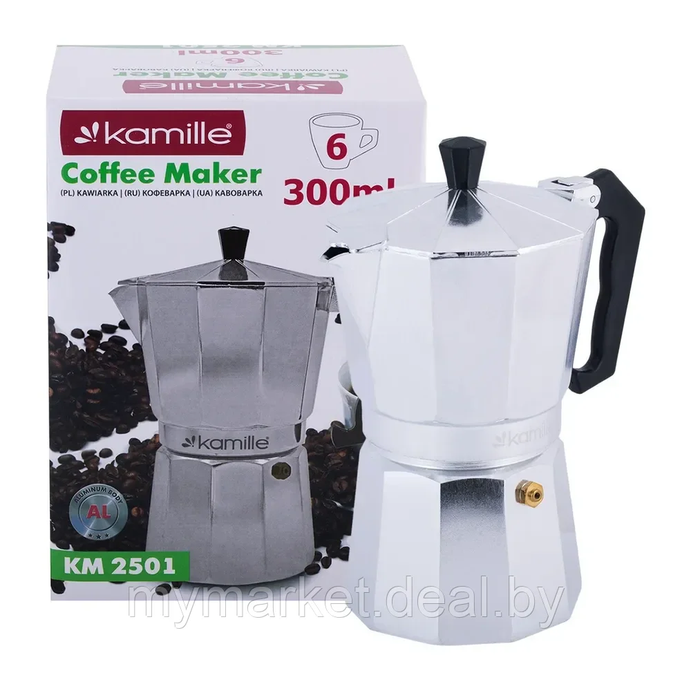 Гейзерная кофеварка алюминиевая 300 мл на 6 порции Kamille 2501 - фото 6 - id-p203987682