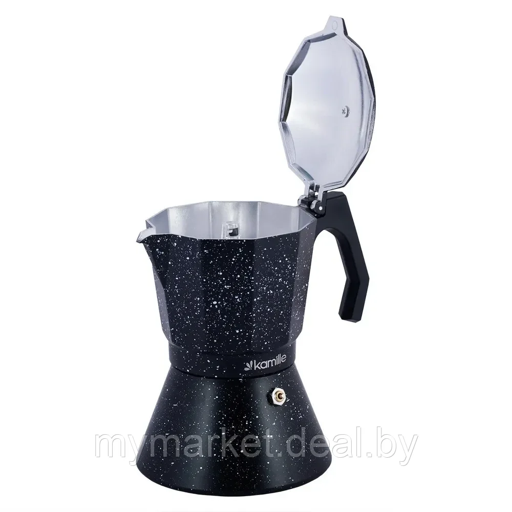 Гейзерная кофеварка алюминиевая 450 мл на 9 порции для всех типов плит Kamille 2513MR - фото 4 - id-p203987686