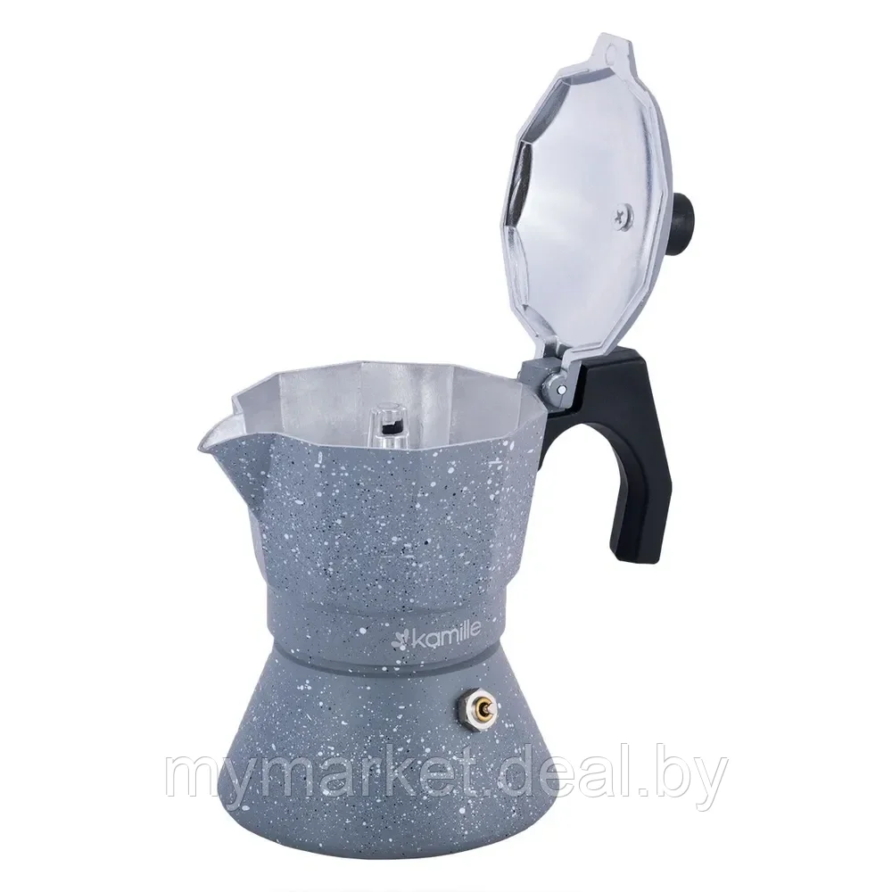 Гейзерная кофеварка алюминиевая 150 мл на 3 порции для всех типов плит Kamille 2516GR - фото 4 - id-p203987688