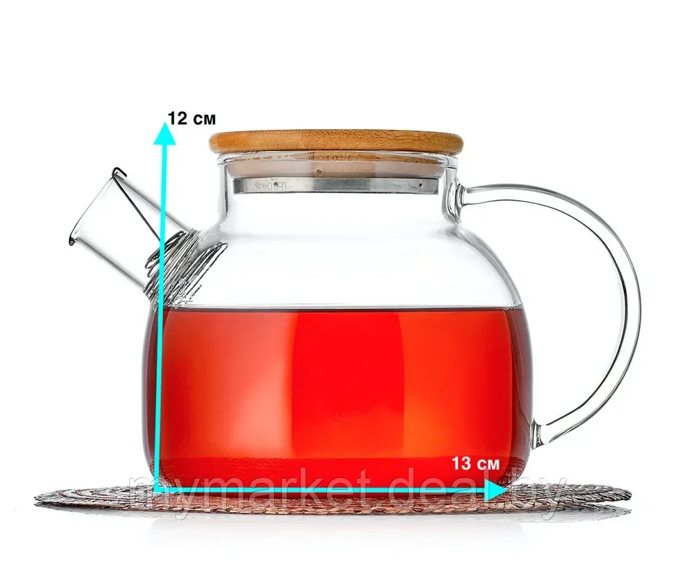 Чайник заварочный жаропрочное стекло 1000 мл, Фильтр-пружинка из нержавеющей стали GLAFFE - фото 3 - id-p203987568
