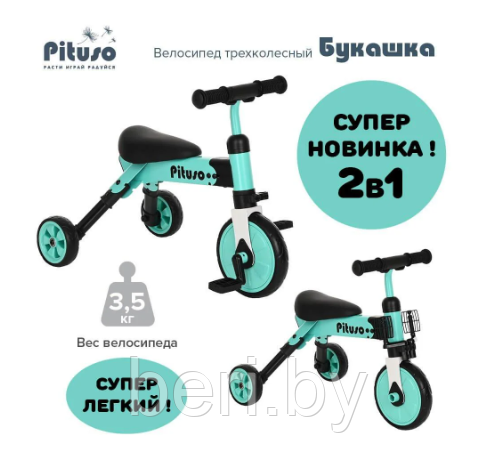 AS003 Велосипед детский трехколесный 2 в 1 PITUSO Букашка складной, разные цвета - фото 1 - id-p203987387