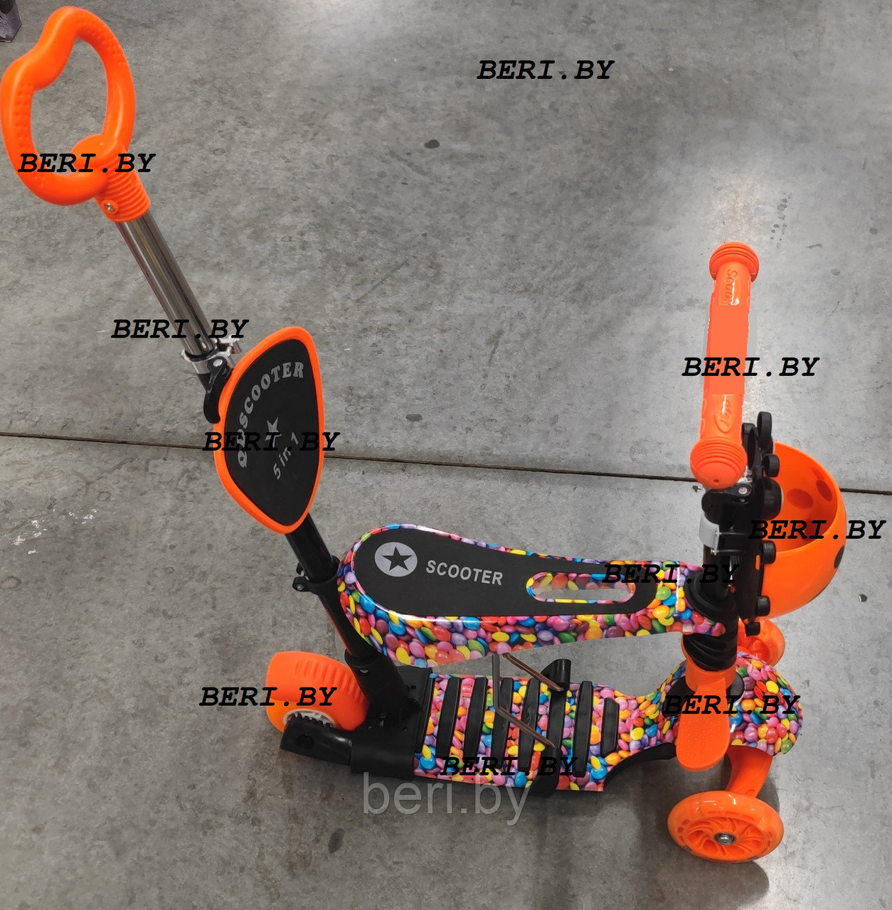 4110 Самокат Scooter 5 в 1 с ПОДНОЖКОЙ и родительской ручкой, принт ГРАФФИТИ Разные расцветки - фото 2 - id-p199201298