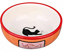 Миска керамическая для кошек с рисунком кошки 0.35 л/диам.12.5 см (24658) оранжевый
