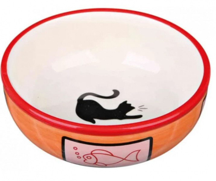 Миска керамическая для кошек с рисунком кошки 0.35 л/диам.12.5 см (24658) оранжевый - фото 1 - id-p104081912