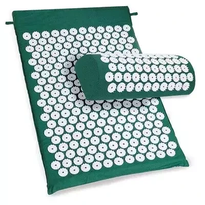 Набор для акупунктурного массажа 2 в 1: акупунктурный коврик + акупунктурная подушка ( темно-зелёный)