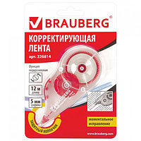 Корректирующая лента BRAUBERG 5мм х 12м. корпус прозрачный. механизм перемотки. блистер. 226814