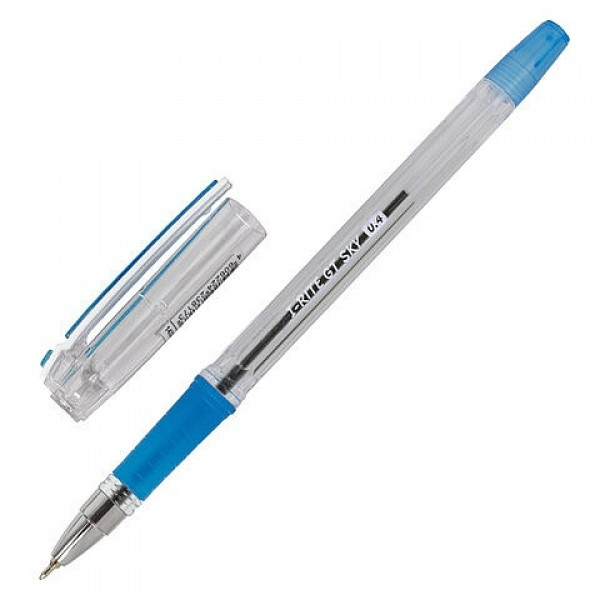Ручка шариковая масляная с грипом BRAUBERG, СИНЯЯ, голубые детали, узел 0.4мм, 143299 - фото 1 - id-p203996191