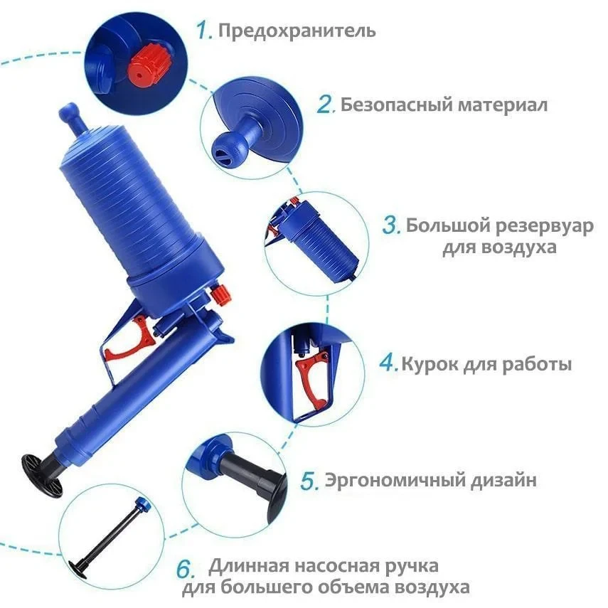 Вантуз насос для прочистки труб Air Drain Blaster+подарок - фото 7 - id-p204014863