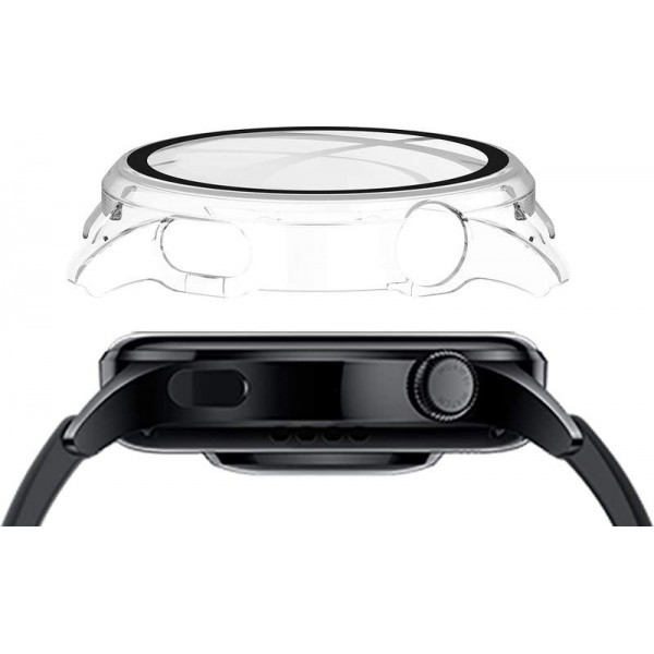 Пластиковый кейс (бампер) с защитным стеклом Rumi Protect для Huawei Watch 3 Pro прозрачный - фото 2 - id-p203987413