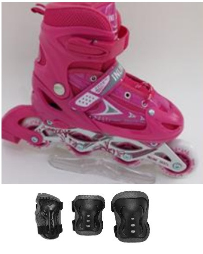 Роликовые коньки раздвижные (31-34) Relmax GS-SK-P01 Pink с комплектом защиты - фото 1 - id-p204014949