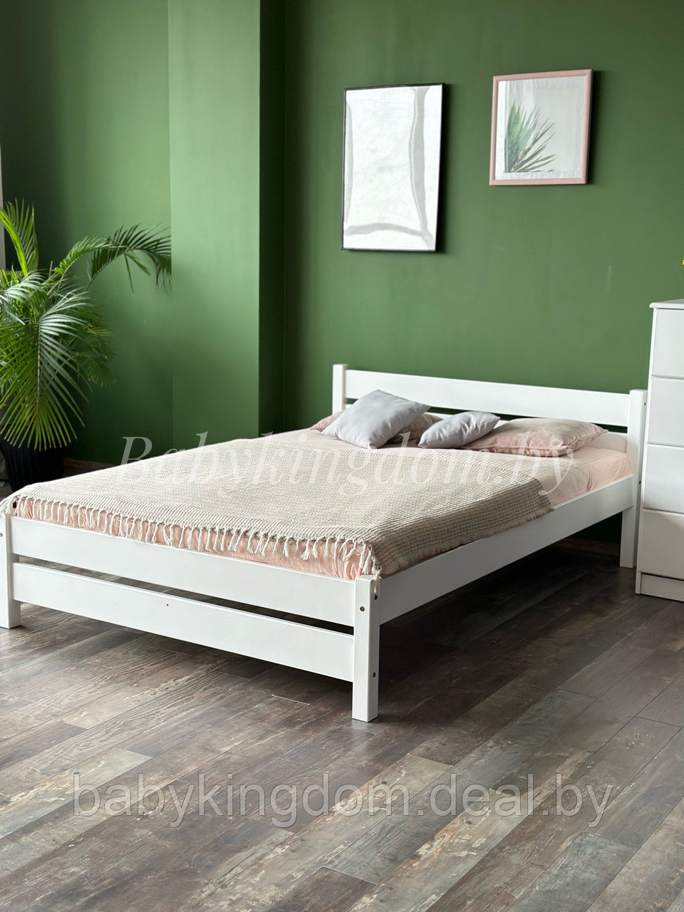 Двуспальная  кровать "Бора" 120х200 (белый воск)