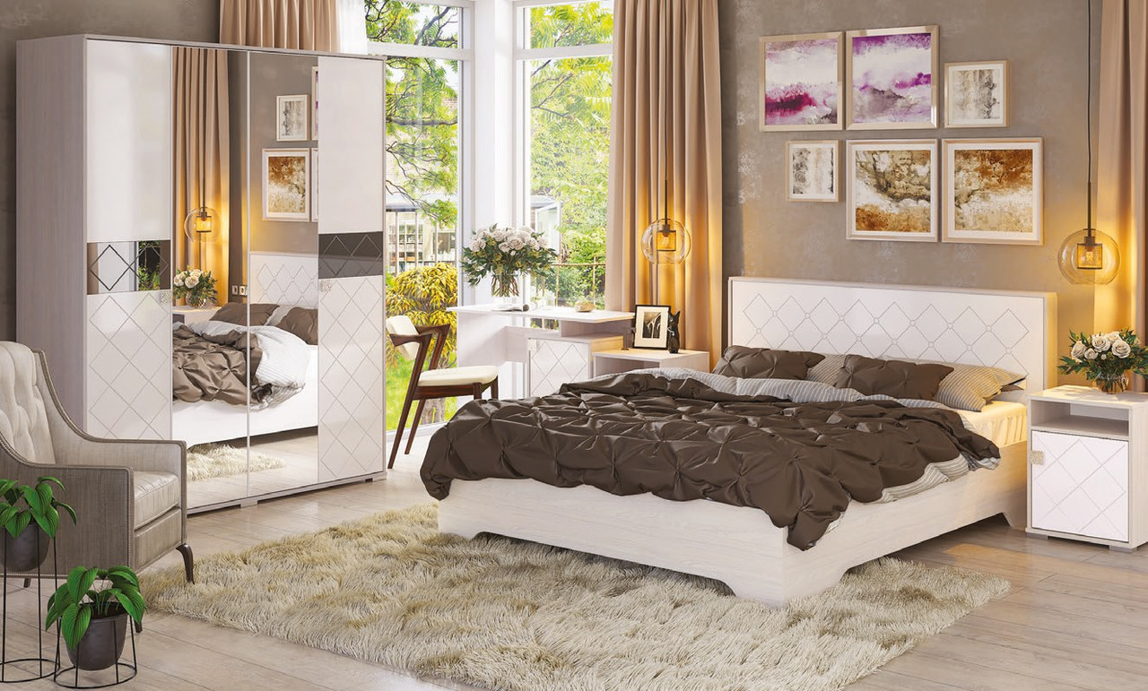 Модульная спальня Сальма 2 кровать с ПМ (Анкон-белый глянец) фабрика Стендмебель - фото 4 - id-p135008395