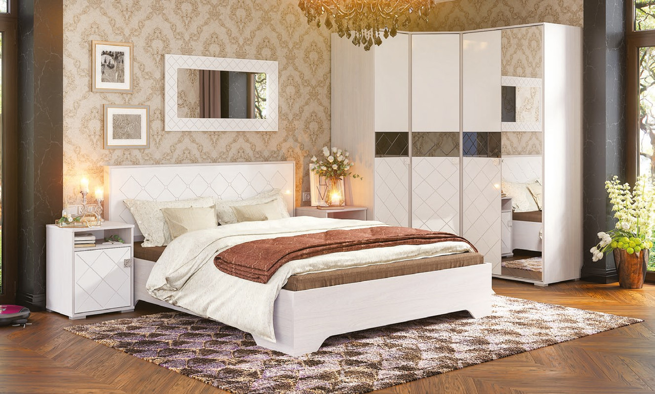 Модульная спальня Сальма 2 кровать с ПМ (Анкон-белый глянец) фабрика Стендмебель - фото 2 - id-p135008395