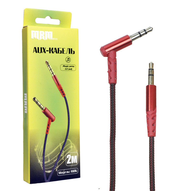 AUX кабель 3,5 на 3,5 мм MRM, 3pin, 2м,угловой, красный