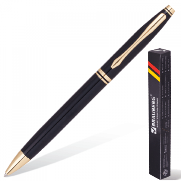 Ручка шариковая BRAUBERG бизнес-класса, корпус черный, золот. детали, 141411, синяя - фото 1 - id-p200094463
