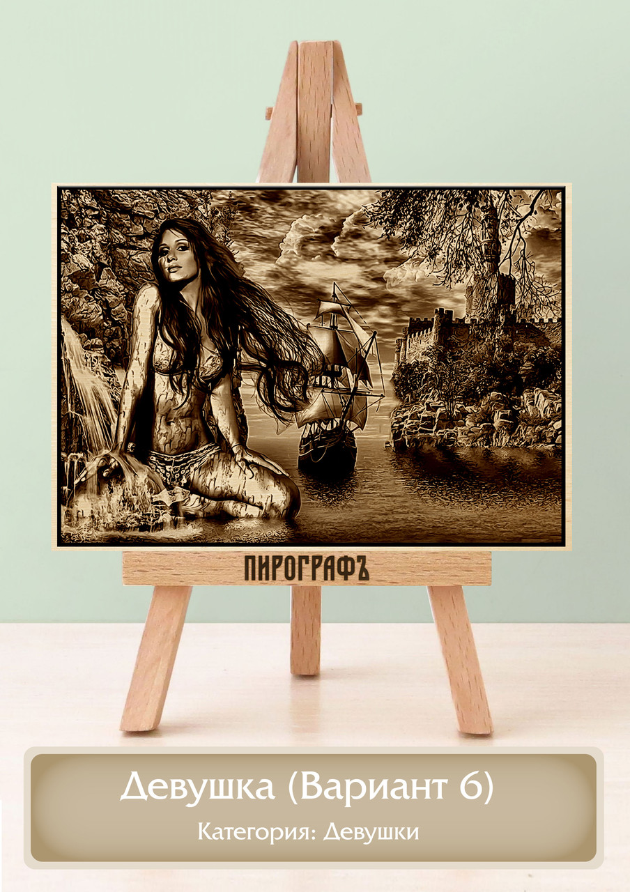 Картины и портреты (выжигание на холсте) Девушка (Вариант 6) А4 (21х30см).  деревянные под заказ