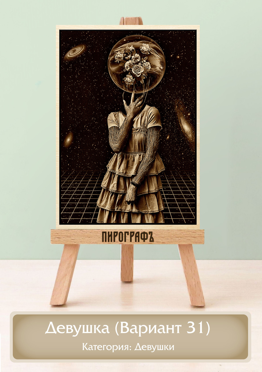 Картины и портреты (выжигание на холсте) Девушка (Вариант 31) А4 (21х30см).  деревянные под заказ