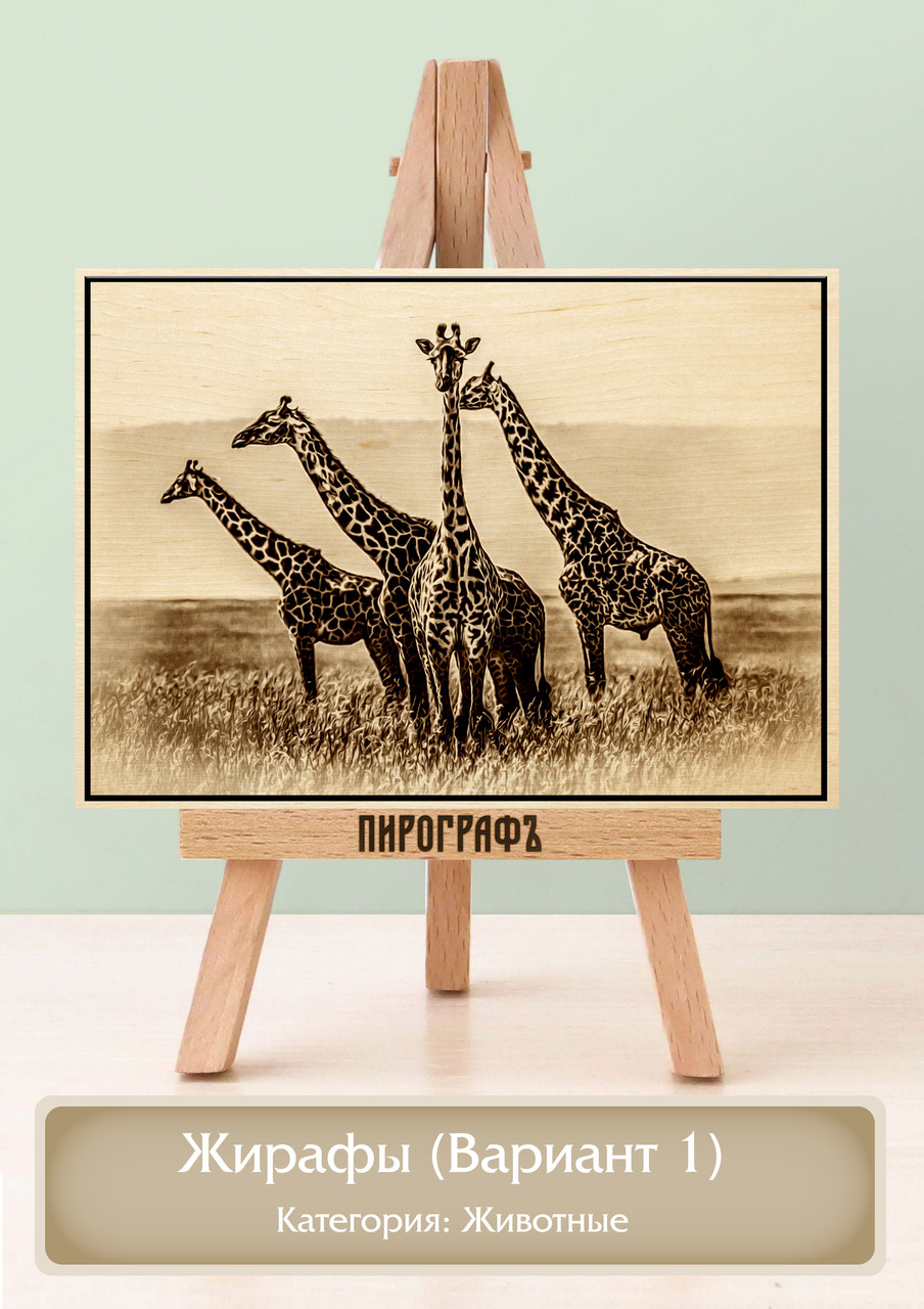Картины и портреты (выжигание на холсте) Жирафы (Вариант 1) А3 (30х40см).  деревянные под заказ