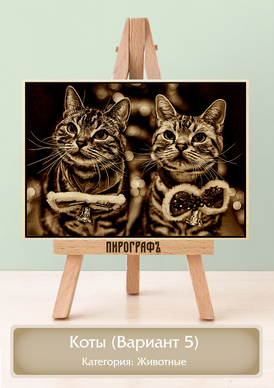 Картины и портреты (выжигание на холсте) Коты (Вариант 5) А3 (30х40см).  деревянные под заказ