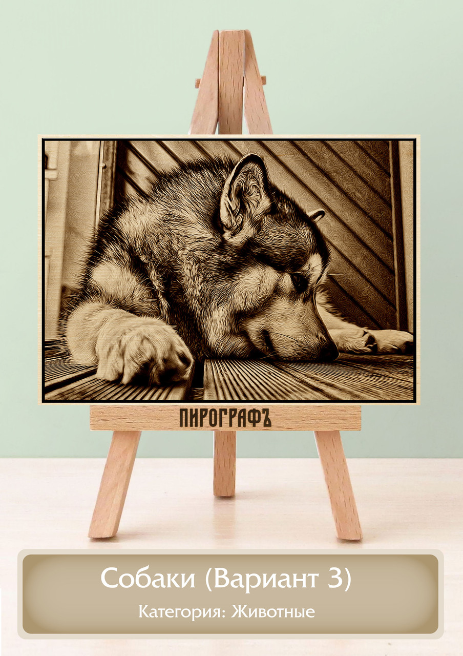 Картины и портреты (выжигание на холсте) Собаки (Вариант 3) А4 (21х30см).  деревянные под заказ