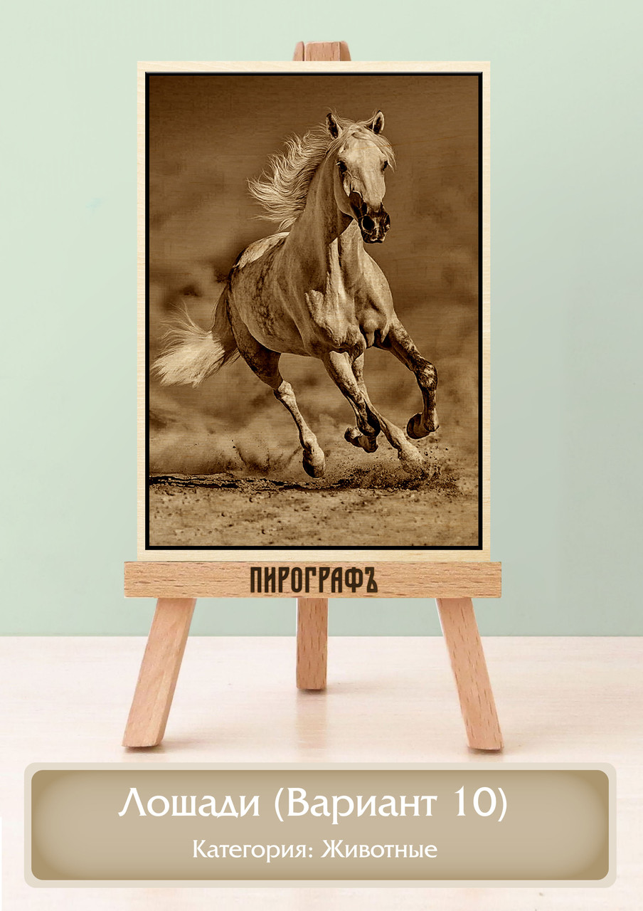 Картины и портреты (выжигание на холсте) Лошади (Вариант 10) А4 (21х30см).  деревянные под заказ