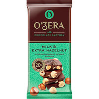 Шоколад молочный O`Zera Milk&Extra Hazelnuts с цельным фундуком 90г