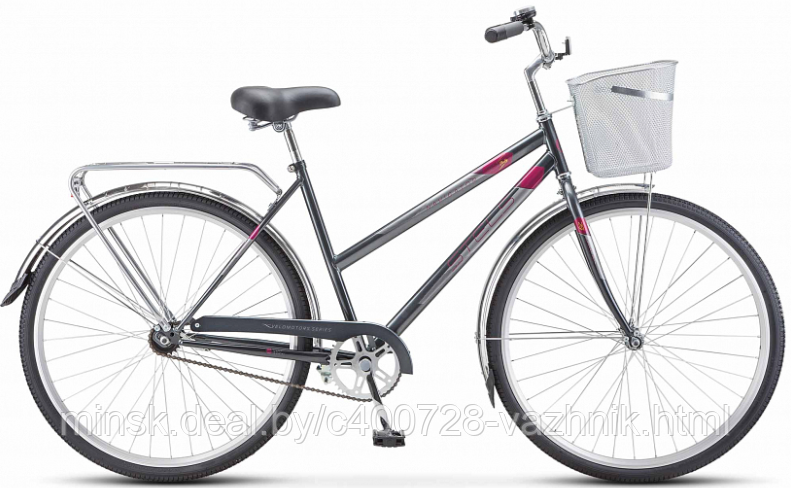 Велосипед Stels Navigator-300 Lady 28" Z010 серый (с корзиной) (2022) - фото 1 - id-p177171911