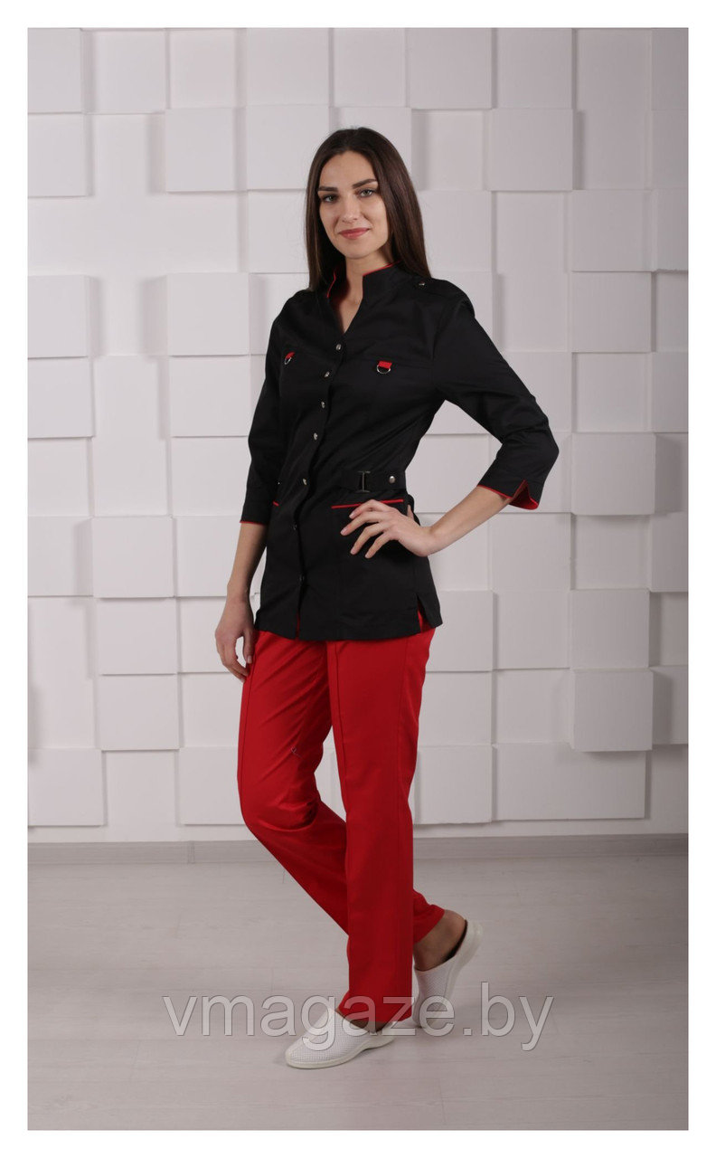 Медицинский жакет, женский(отделка красная, цвет черный) - фото 1 - id-p204085590