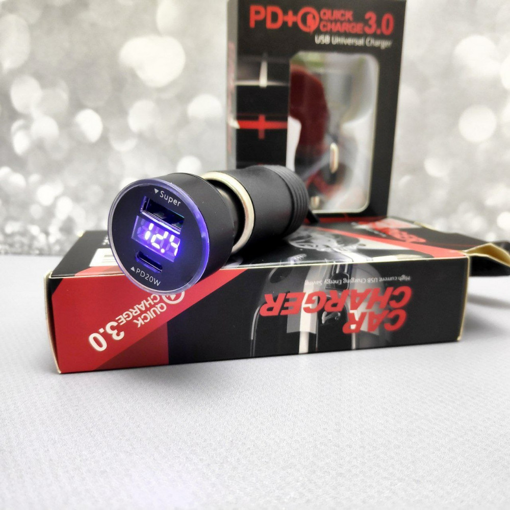Автомобильное зарядное устройство в прикуриватель Car Charger USB+PD, 3.0 LED- дисплей / зарядка двух устройст - фото 9 - id-p204085775