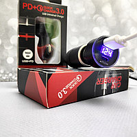 Автомобильное зарядное устройство в прикуриватель Car Charger USB+PD, 3.0 LED- дисплей / зарядка двух устройст