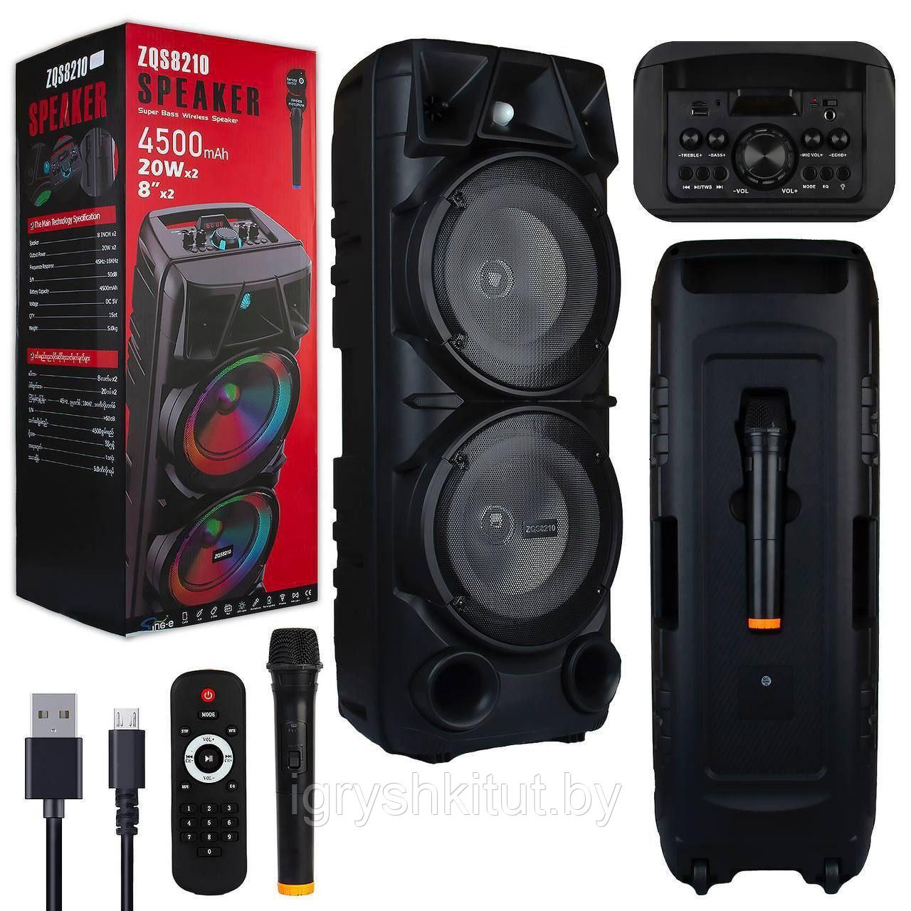 Портативная bluetoo BT Speaker ZQS-8210 с беспроводным микрофоном и пультом на аккумуляторе - фото 3 - id-p204085780