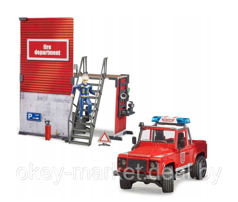 Пожарная станция с грузовиком Land Rover с фигуркой и аксессуарами Bruder 62701 - фото 3 - id-p204085781